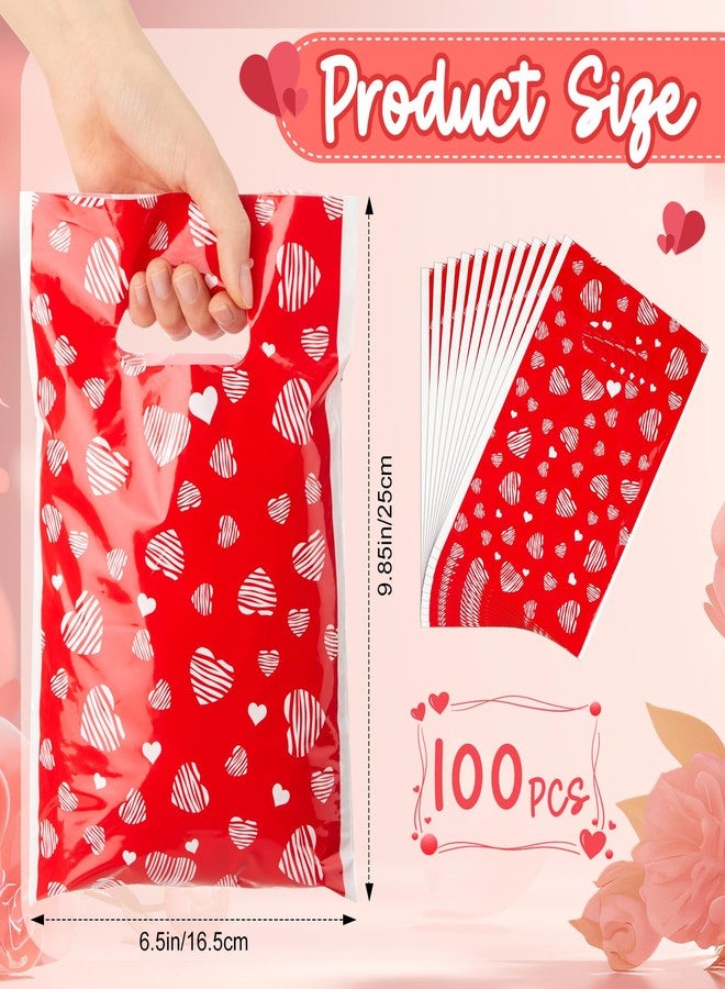 Thenshop أكياس هدايا عيد الحب من Thenshop، 100 قطعة، بمقبض، مقاس 9.84 بوصة × 6.5 بوصة، أكياس بلاستيكية مطبوعة عليها قلوب، مثالية لتوزيع الحلوى في عيد الحب، وأعياد الميلاد، وحفلات الزفاف. - Image 3